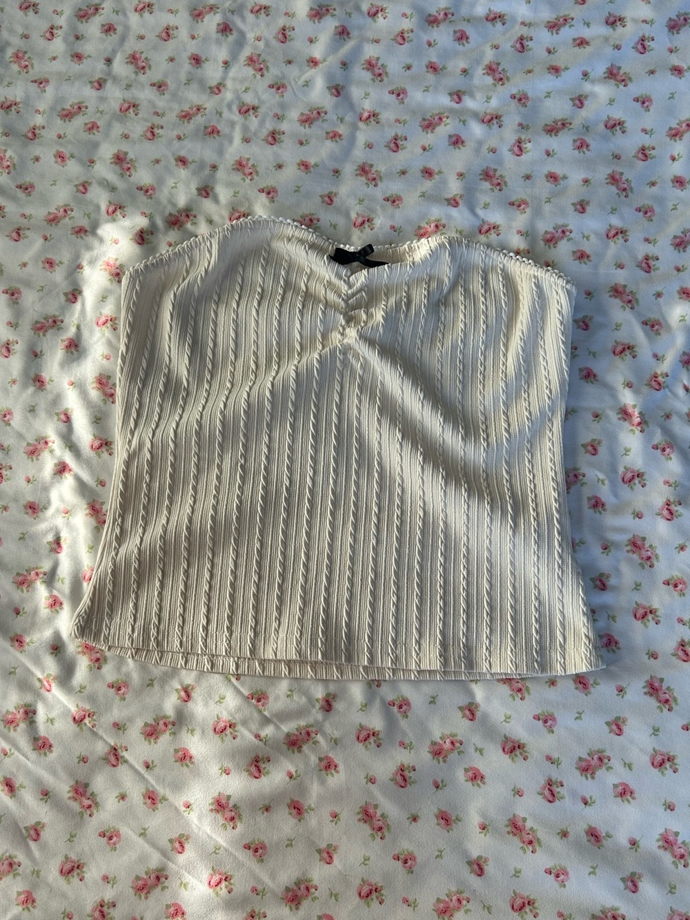 Cream Ribbed Strapless Women’s Top